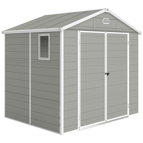 Outsunny 7.9ft x 6.2ft Aluminium Frame Rust Resistance Waterproof Shed, with Galvanised Foundation - Light Grey