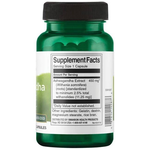 Swanson Ashwagandha Extract 450mg na Stres i Witalność 60 Kapsułek