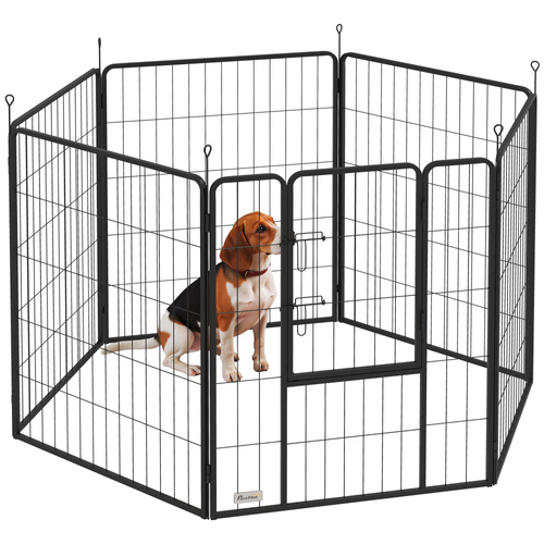 PawHut 6 Panels Dog Playpen, Portable Detachable Puppy Pen with Door, for Large Dogs, 100cm High, Grey