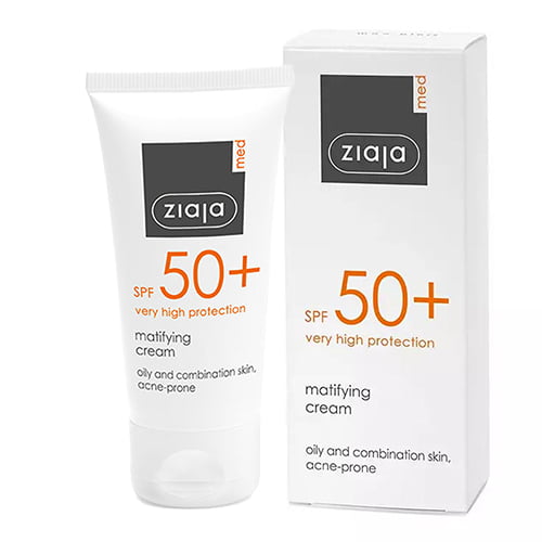 Ziaja Med Kuracja Ochronna Matujący Krem do Twarzy SPF50+ UVA UVB dla Skóry Tłustej Mieszanej Skłonnej do Trądziku 50ml