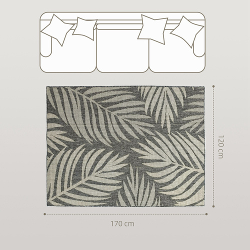 HOMCOM UV Resistant Indoor & Outdoor Area Rug, Easy-Cleaning Machine Washable Rug for Patio, Garden, Kitchen, Bathroom or Living Room, 170 x 120 cm, Grey