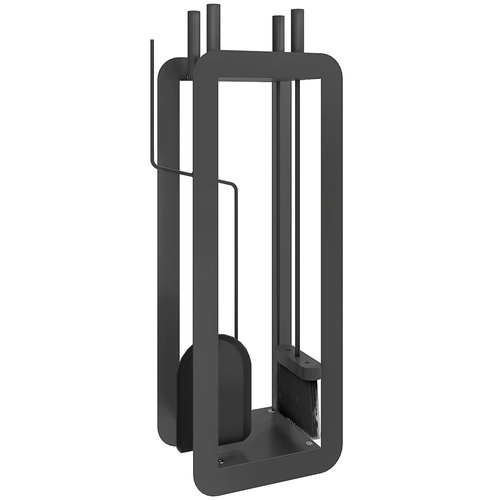 Outsunny 5 Pieces Fireplace Companion Set, Metal Fireplace Accessories Fireside Companion Set with Brush, Shovel, Poker, A Pair of Tongs, Stand, Black