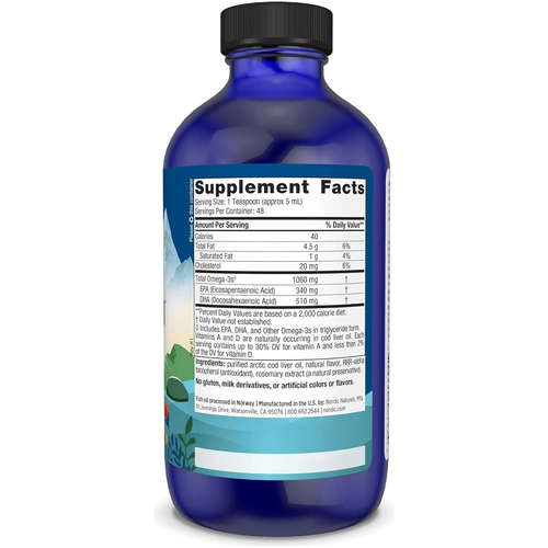 Nordic Naturals Arctic Cod Liver Oil 1060mg Cod Liver Oil Supports Immune System and Heart Function Strawberry Flavor 237ml