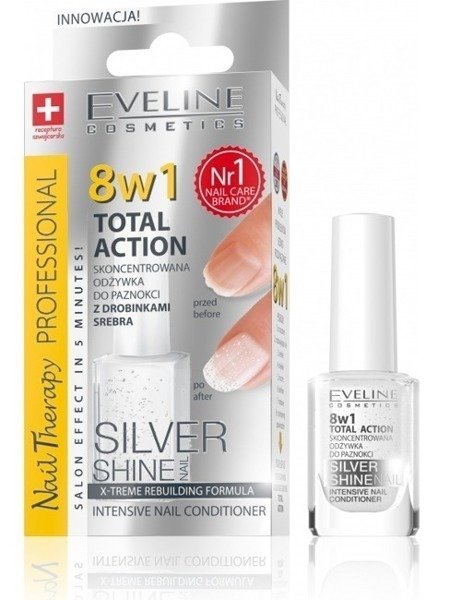 Eveline Nail Therapy 8w1 Total Action Skoncentrowana Odżywka do Paznokci z Drobinkami Srebra 12ml