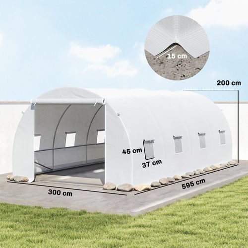 Outsunny Poly Tunnel for Garden, Walk-in Polytunnel with Door and Roll Up Windows, 6 x 3 x 2 m, White