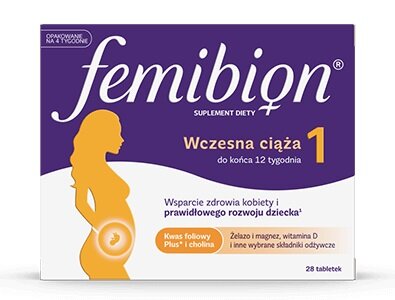 Femibion 1 Early Pregnancy Vitamins Minerals Folate D3 1-12 Week 28 tabl.