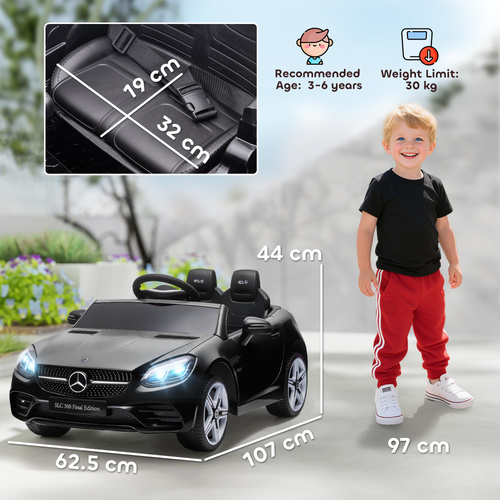 HOMCOM Benz SLC 300  Licensed 12V Kids Electric Ride On, with Music, Remote Control, LED Headlights, Horn, Black