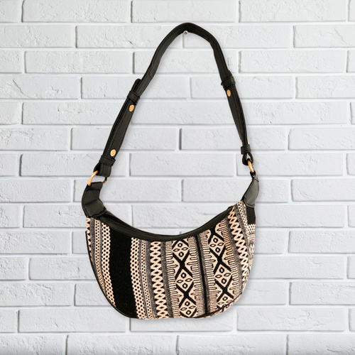 Jacquard Hobo Bag - Grey Metro (black strap)