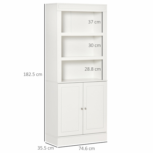 HOMCOM Kitchen Cupboard with 6-tier Shelving, Freestanding Storage Cabinet Sideboard, Pantry Cupboard with 3 Open Compartments and Double-door Cabinet with Adjustable Shelves, White