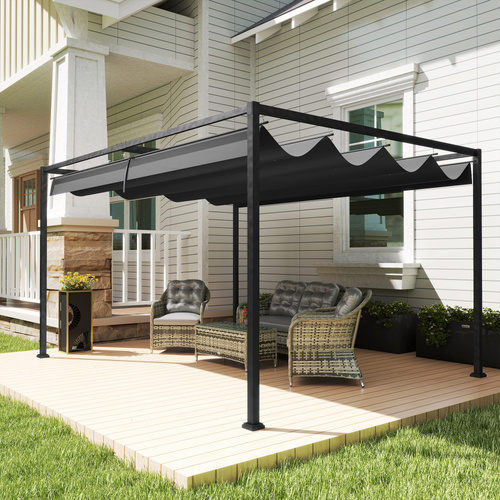 Outsunny 4 x 3m Metal Pergola, with Retractable Canopy Roof - Black