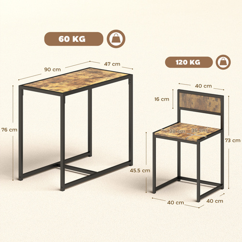 HOMCOM 3 Piece Table Stool Set - Rustic Brown