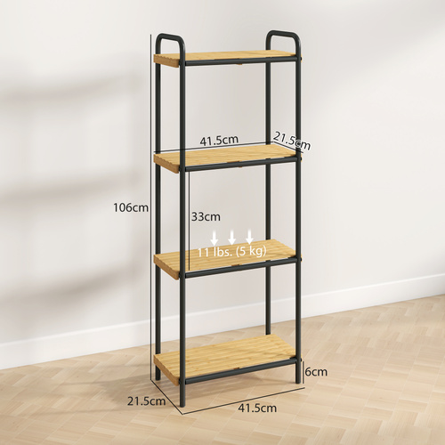 HOMCOM 4-Tier Bamboo Bathroom Storage Shelf, Freestanding Narrow Shelving Unit with Slatted Shelves for Kitchen Bathroom Living Room, 41.5 x 21.5 x 106 cm, Natural and Black