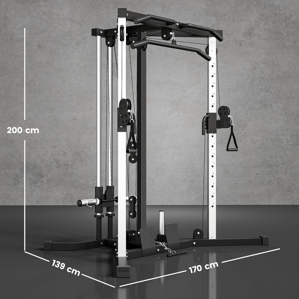 SPORTNOW Multifunctional Gym Machine with High-Low Pulleys Pull Up Bar Home Strength Training, Black