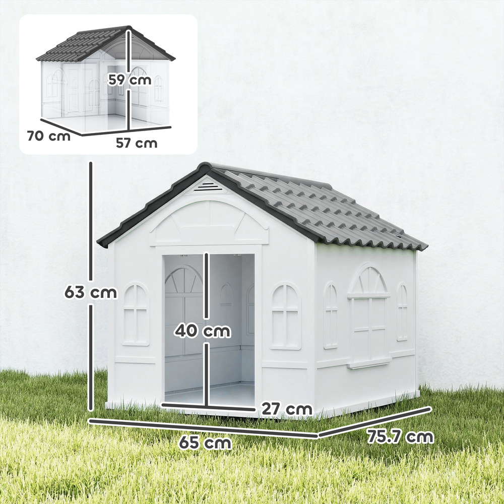 PawHut Plastic Weather-Resistant Dog House, for Indoors and Outdoors, Medium Dogs - Grey