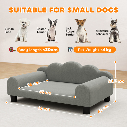 PawHut Elevated Dog Sofa Bed, Breathable Pet Sofa with Backrest and Armrest for Small Dogs, Grey