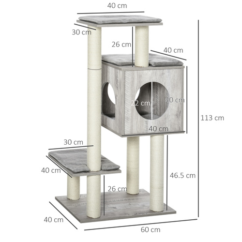 PawHut Cat Tree for Indoor Large Cats 113cm Kitten Tower Condo Jute Scratching Post Kitten Play House Activity Center Furniture