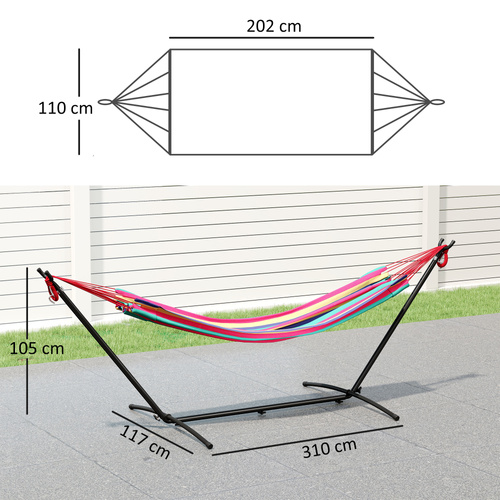 Outsunny 298 x 117cm Hammock with Stand Camping Hammock with Portable Carrying Bag, Adjustable Height, 120kg Load Capacity, Multicolour