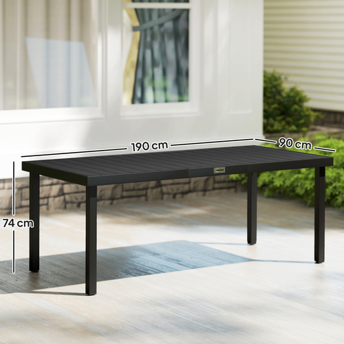 Outsunny Aluminium Outdoor Garden Dining Table for 8 People, Faux Wood Top, for Garden, Patio, 190 x 90 x 74cm, Black