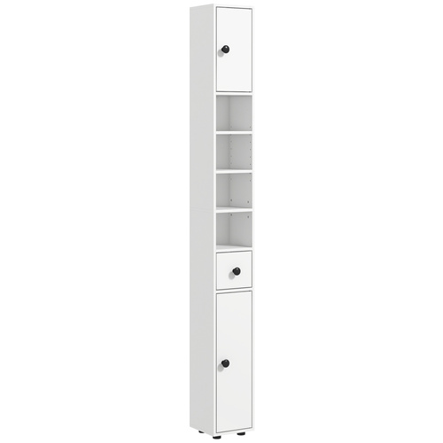 kleankin 180cm Slim Bathroom Cabinet with 9-layered Independent Storage for Family-friendly Storage  - White