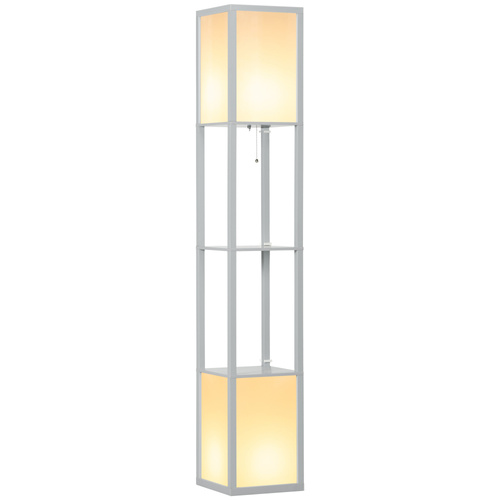 HOMCOM Modern Shelf Floor Lamp with Dual Ambient Light, Standing Lamp Living Room, Bedroom, 156cm, Grey