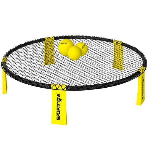 SPORTNOW Spike Game Set, Mini Beach Games Set with Net, 3 Balls and Ball Pump, Portable with Carrying Bag for Outdoor Team Sports, Yellow
