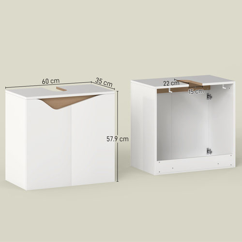 HOMCOM Under Sink Bathroom Cabinet, Bathroom Storage Cabinet with Soft-Close Doors, for Basin without Pedestal, White