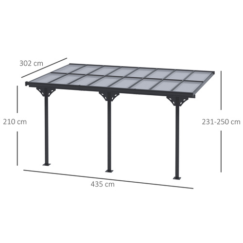 Outsunny 4.35 x 3m Outdoor Patio Gazebo Pergola, Retractable Pergola Canopy Aluminum Post & PC Roof,  Grey