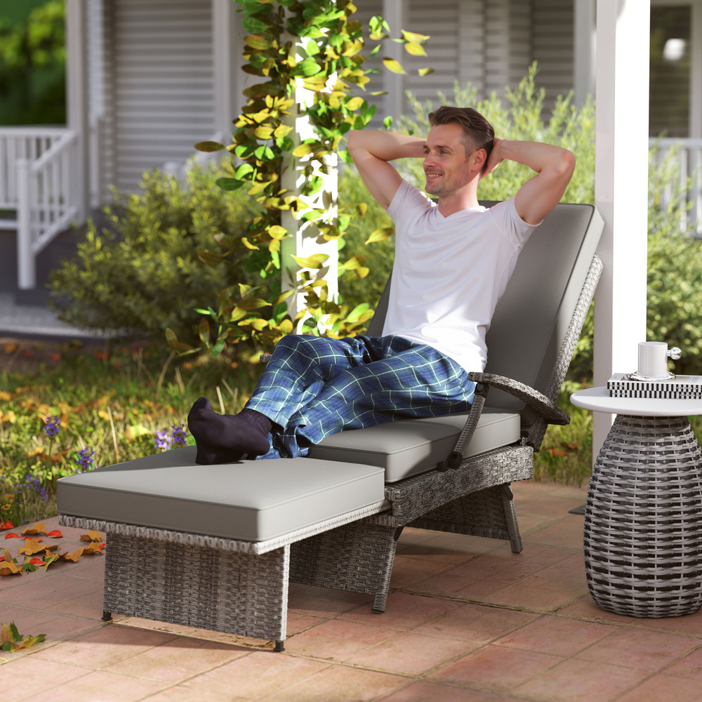 Outsunny 80° Reclining Rattan Lounger - Grey