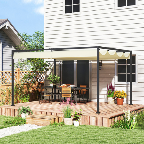 Outsunny 4 x 3(m) Metal Pergola with Retractable Roof, Garden Gazebo Canopy Shelter for Outdoor, Patio, Cream White