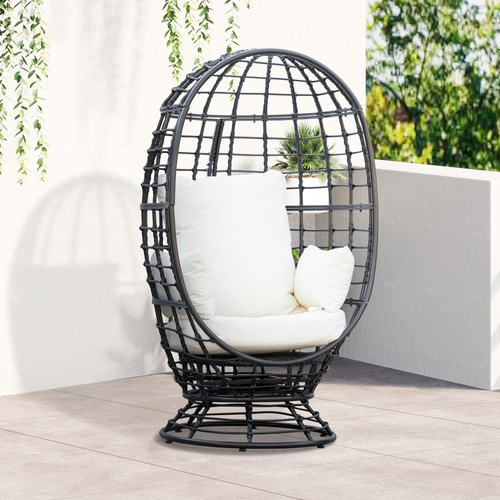 Outsunny 360° Swivel Egg Chair, Garden Rattan Swivel Chair with Thickened Cushion and Pillow, 150 KG Capacity for Indoor Outdoor, Balcony, Patio, Black