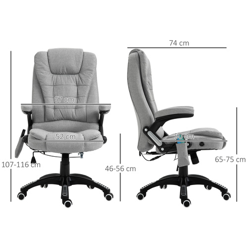 Vinsetto Office Chair, Ergonomic Fabric Desk Chair with 6-Point Massage and Back Heated, Arms, Lumbar Support, Light Grey