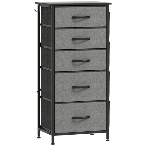 HOMCOM Chest of Five Fabric Drawers - Charcoal Grey