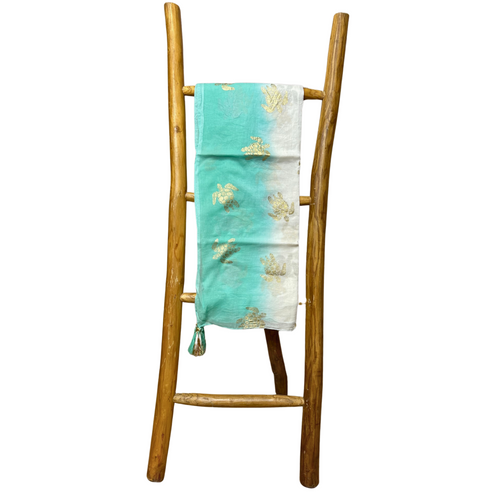 Nomad Sari Pareo – White & Turquoise with Gold Turtle Print
