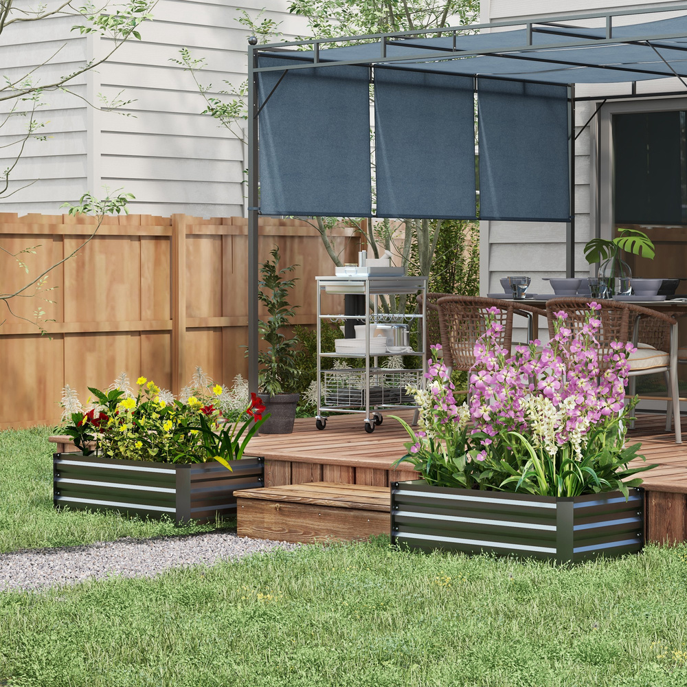 Outsunny Set of Two 100 x 60cm Steel Planter Boxes - Grey