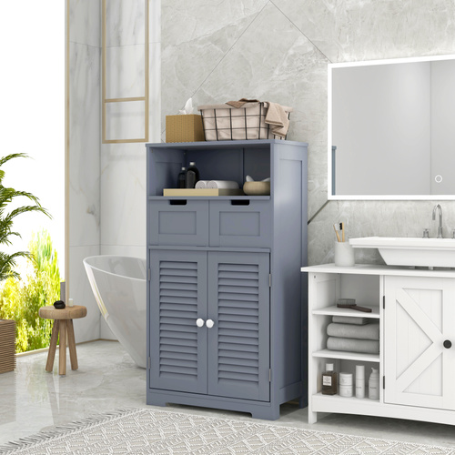 kleankin Three-Part Bathroom Storage Unit, with Shelf, Drawers & Cupboard - Grey