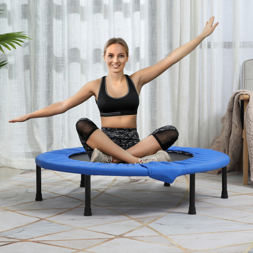 HOMCOM 38" Mini Fitness Trampoline Home Gym Yoga Exercise Rebounder Indoor Outdoor Jumper with Safety Pad, Support Up to 150 KG, Blue and Black