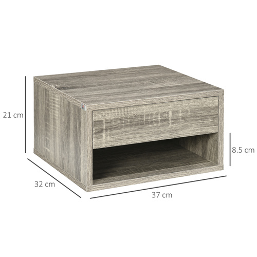HOMCOM Floating Bedside Tables Set of 2, Wall Mounted Nightstand, Grey Wood Effect