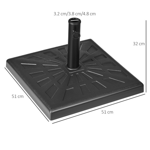 Outsunny 19kg Resin Garden Parasol Base Holder, Square Outdoor Market Umbrella Stand Weight for Poles of Φ32mm, Φ38mm, and Φ48mm, Black