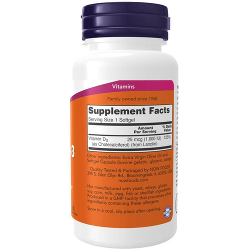 Now Foods Vitamin D-3 1000 IU Brain & Muscle Immunity Support 180 Softgels