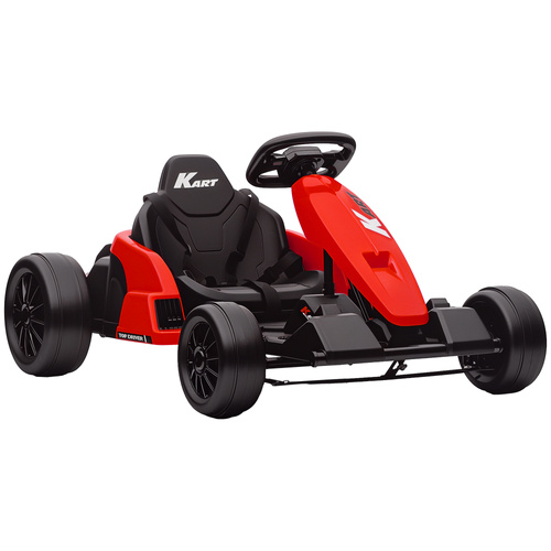 AIYAPLAY 24V Electric Go Kart, Drift Kart with Adjustable Seat, Slow Start, 5-Point Harness, Music, Horn, for 6-12 Years, Red