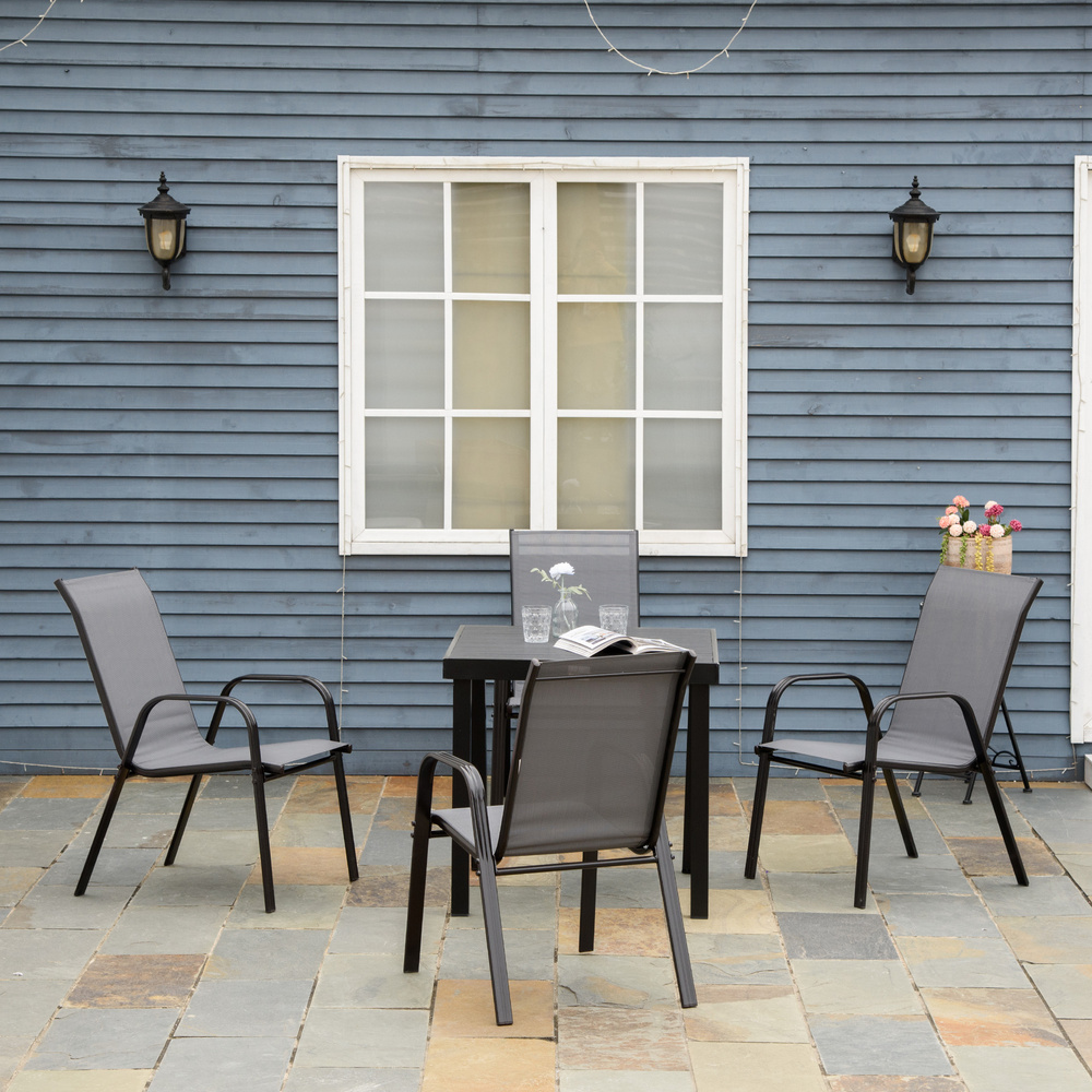 Outsunny Set of Four Stackable Mesh Seat Chairs - Dark Grey