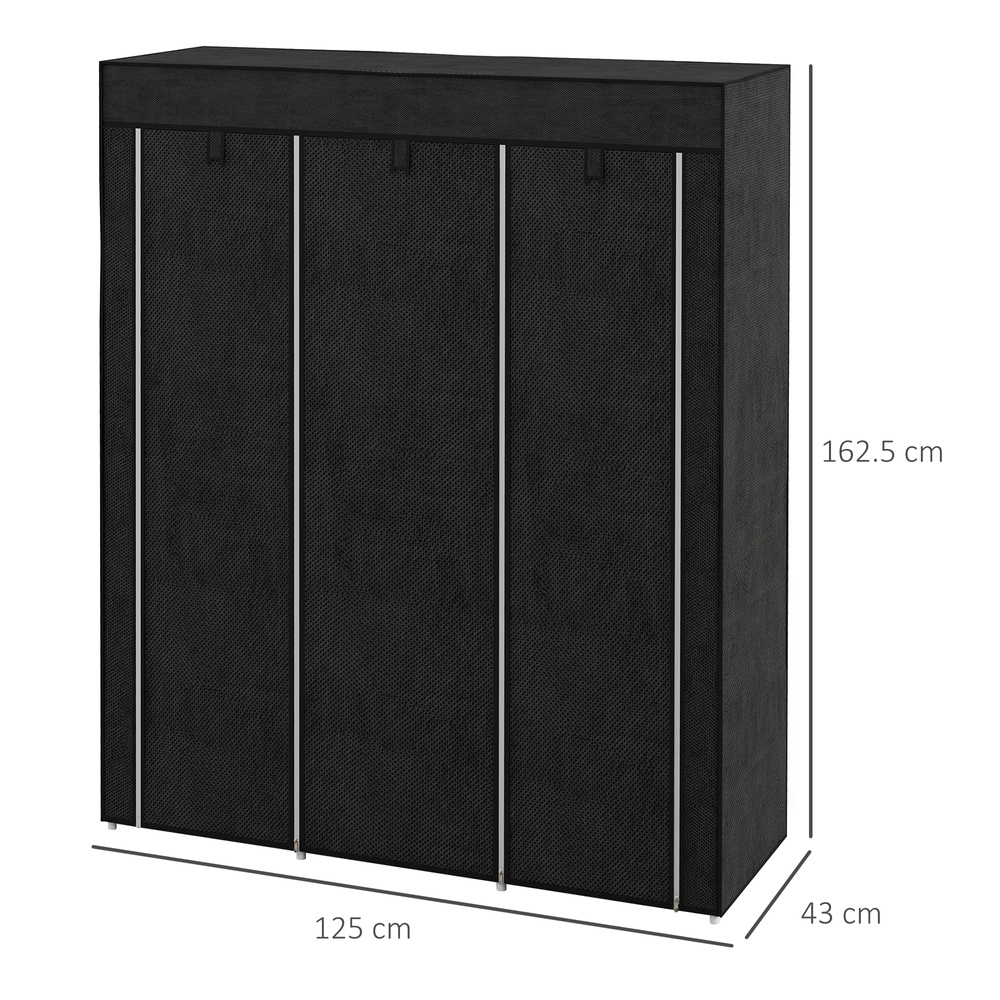 HOMCOM Fabric Wardrobe, with Rails and Shelves - Black