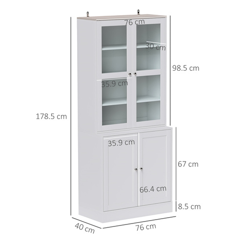 HOMCOM Double Storage Display Cabinet with Adjustable Shelves, MDF - White