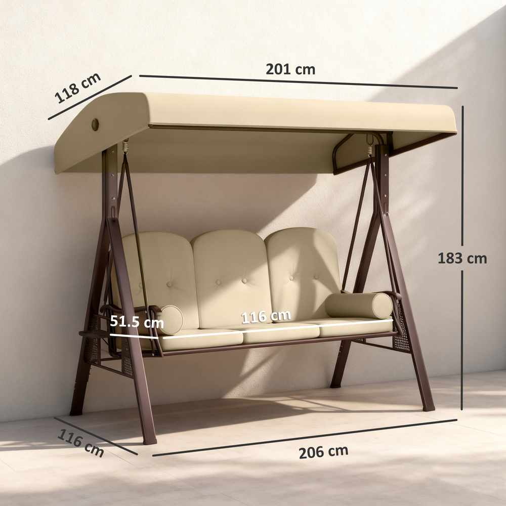 Outsunny Three-Seater Garden Swing Chair - Brown