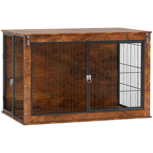 PawHut 46.46'' Dog Crate Furniture with Openable Top, Two Lockable Doors, for Extra Large Dogs, Rustic Brown