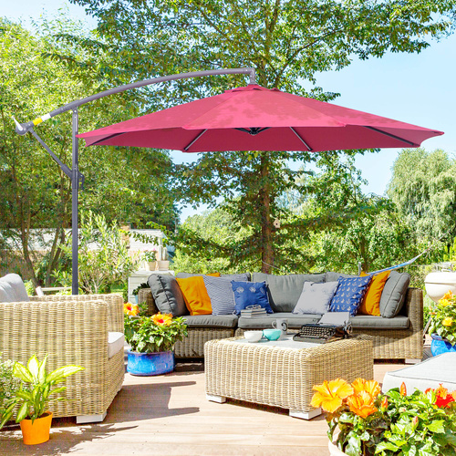 Outsunny 3m Water Resistant Terylene Hanging Parasol Wine Red