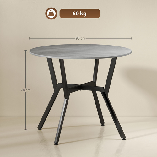 HOMCOM Dining Table, Round Kitchen Table with Black Legs, Anti-slip Foot Pads for Living Room, Dining Room 90 x 76 cm, Grey