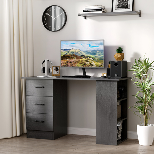 HOMCOM Computer Desk with Drawers, Home Office Desk, Writing Table, PC Workstation with 3 Storage Shelves for Working, Study, 120 x 49 x 72 cm, Black