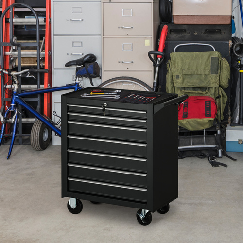 DURHAND 7-Drawer Tool Box on Wheels, Lockable Tool Cabinet with EVA Pat & Ball Bearing, Matte Black