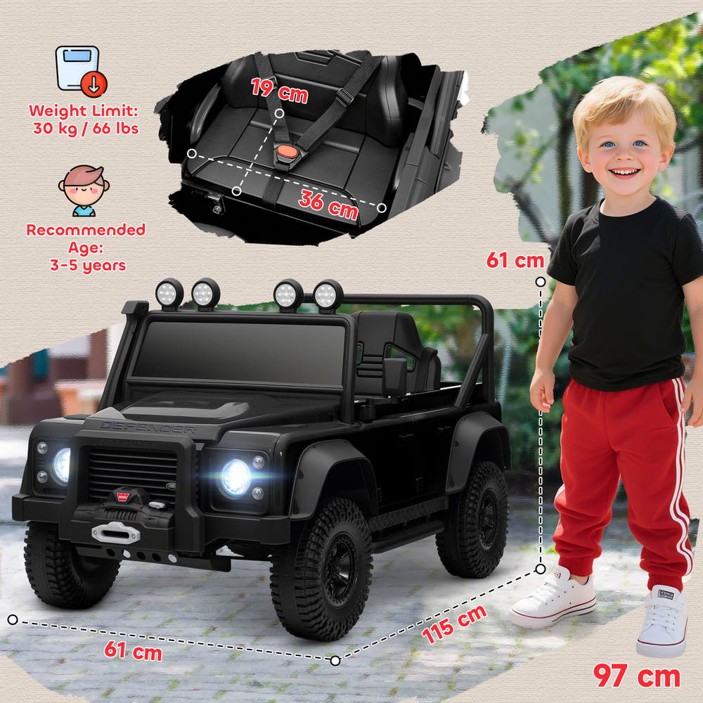 AIYAPLAY Kids Ride On Car with Remote Control, Music, Horn, 4 Spring Suspension Wheels, LED Lights for 3-5 Years Old, Black